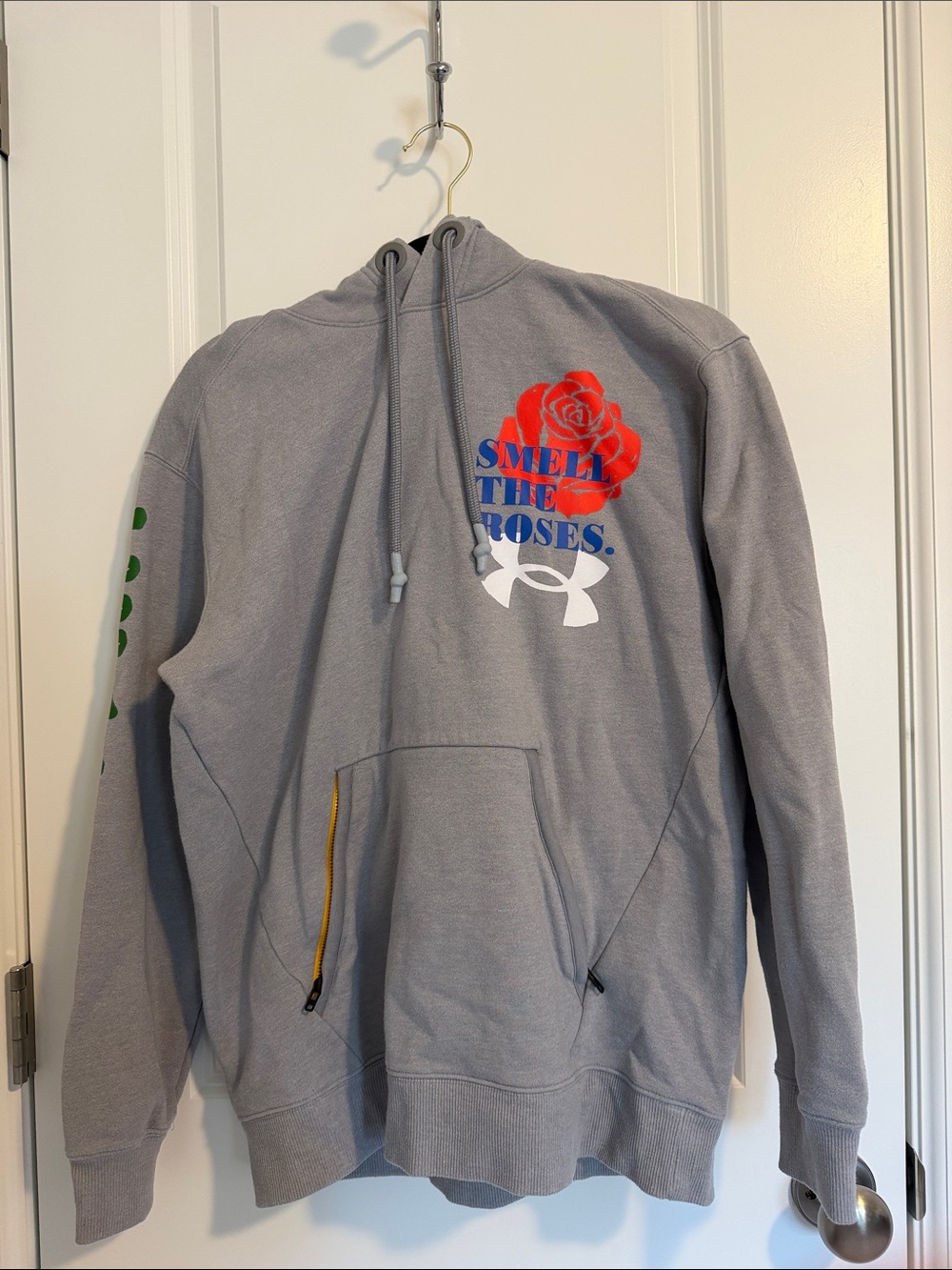 Under Armour Gray Hoodie with Red Rose and Blue Text
